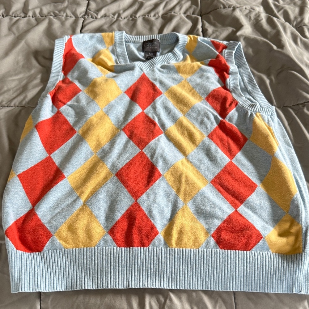 Mercer Street Studio Argyle Crewneck Sweater - Light Blue, Red, Yellow